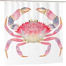 Pastel Watercolor King Crab Shower Curtain Bathroom Waterproof Washable Bathtubs Polyester Curtains with 12 Hooks 72x72 Inches