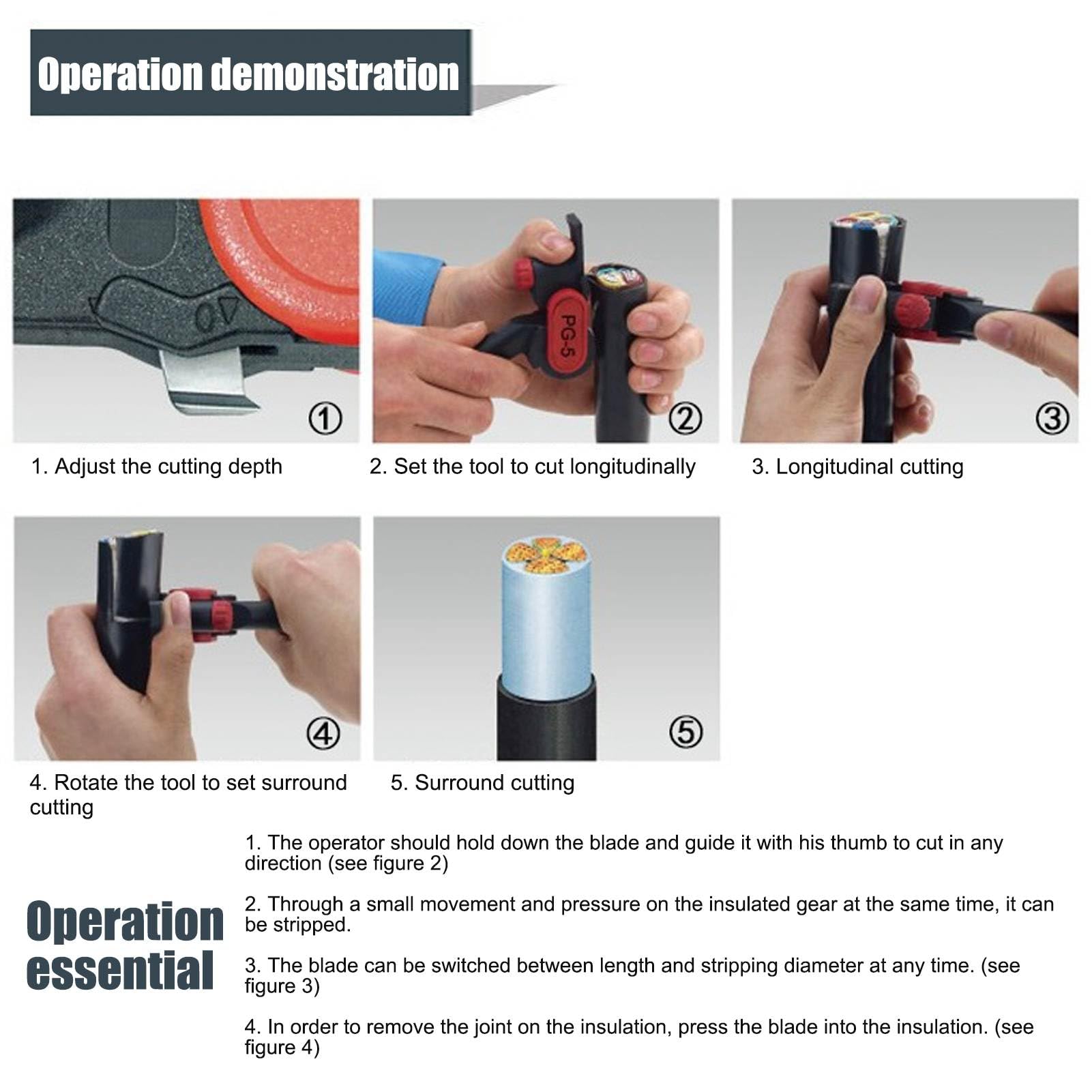 Ratchet Wheel Type Stripper,25mm Adjustable Cable Stripper Manual Compact Multifunctional Cutting Tool Longitudinal Slitting with Replaceable Blades for Electrician Repairs - Image 2