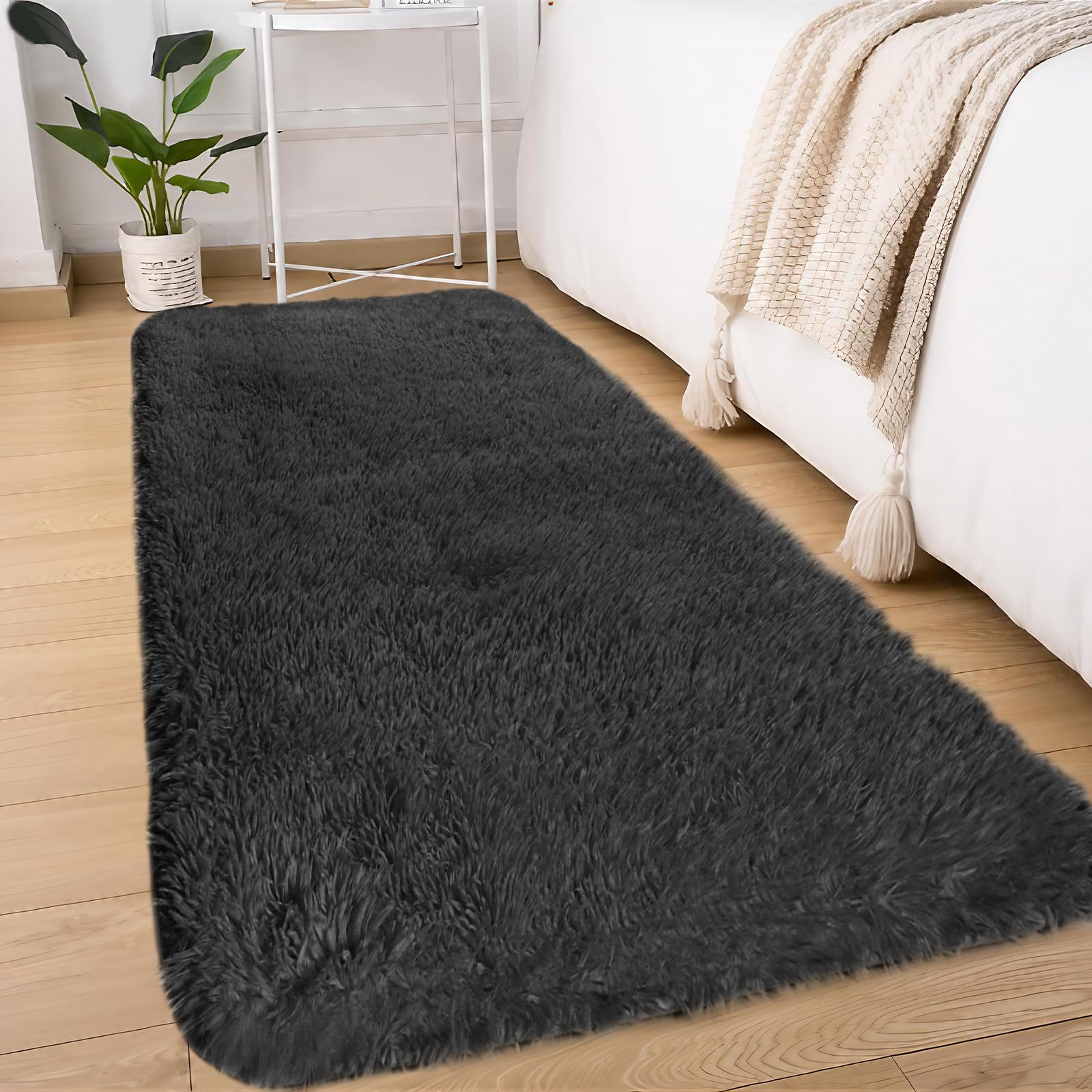 Sour Lemon Rugs Living Room 60x220cm, Grey Runner rug for Bedroom, Washable Anti Slip Fluffy Rug Shaggy Soft Modern Floor Carpets Mat Beside Rugs for Kids Hallway Living Room