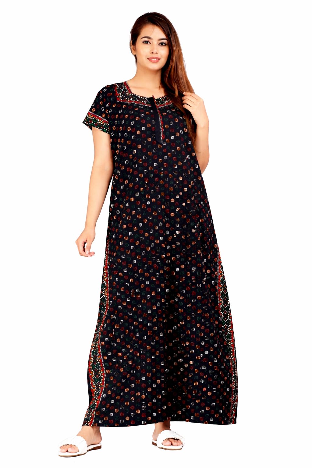 Women's Cotton Printed Feeding & Maternity Nighty | Soft Comfortable Nursing Maxi Gown for for Pregnancy | Front Zip Feeding Sleepwear Dress |NT15040