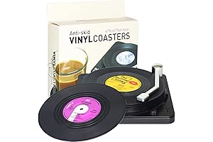 Funny Retro Vinyl Record Coasters for Drinks with Vinyl Record Player Holder