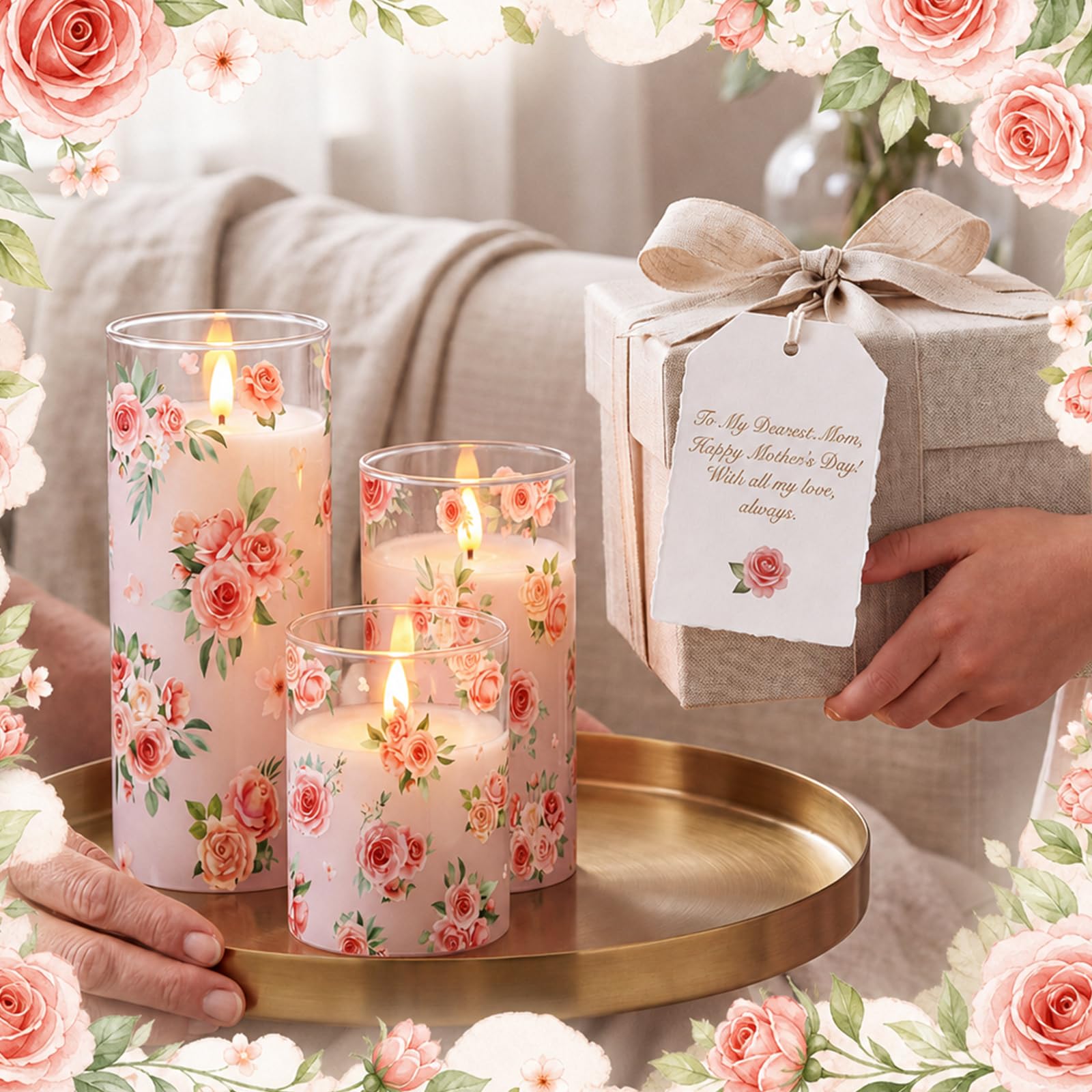 Blosssound Confezione da 3 candele senza fiamma a forma di rosa, senza fiamma, senza fiamma, LED per casa, camino, rosa, matrimonio, primavera, estate, decorazione per la casa, con timer