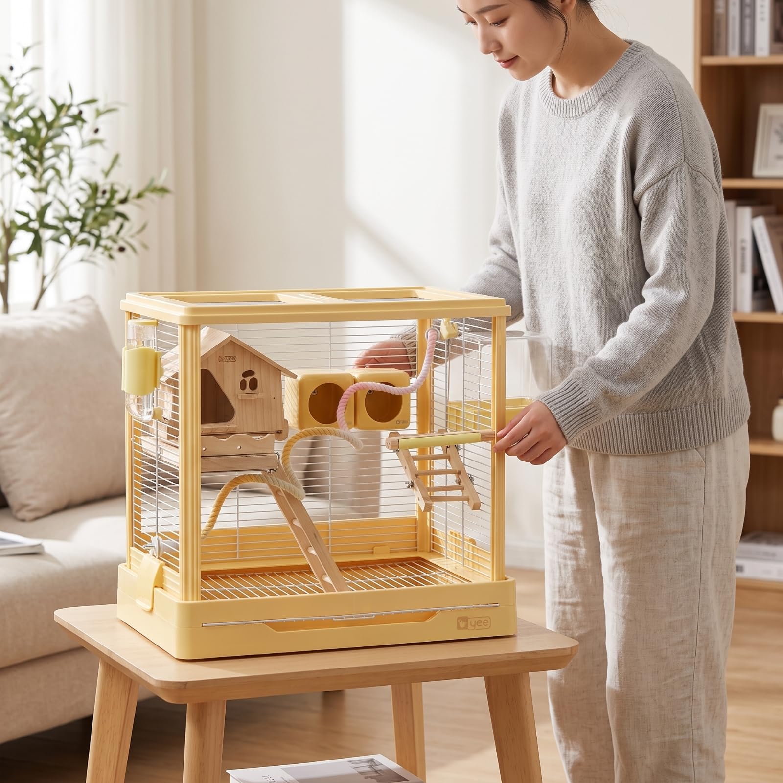 Harilla Vogelkäfig Rechteckige Käfig Haus Gehege mit Stabiler Konstruktion Und Hochgezogener Unterschale für Ordentliche Böden für Wohnzimmer Kinderzimmer, Array, Weiß, Basis-Set