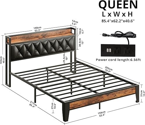 Miniatura 2 de ANCTOR Base de cama tamaño Queen, cabecera de almacenamiento con tomas, fácil de instalar, resistente y estable, sin ruido, no necesita somier,