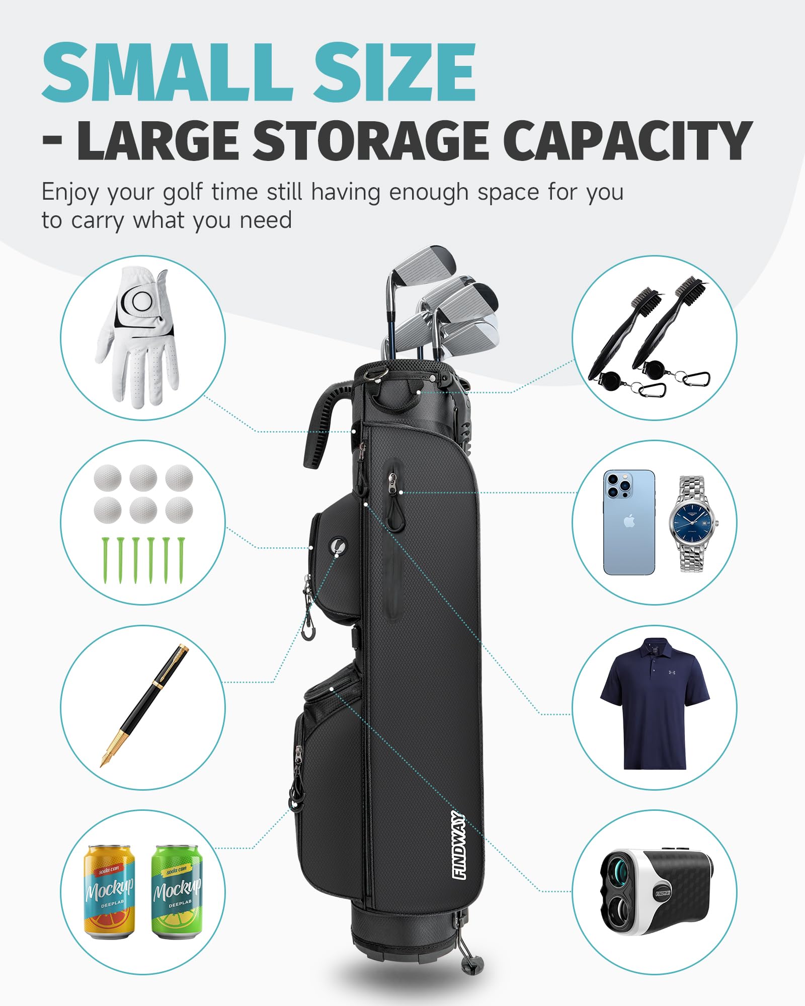 Torba golfowa Pencil Mała torba golfowa Findway Lekka przenośna torba golfowa ze stojakiem, 3-osobowa przegroda, regulowany wyściełany pasek, 5 kieszeni i uchwytów, dla mężczyzn i kobiet