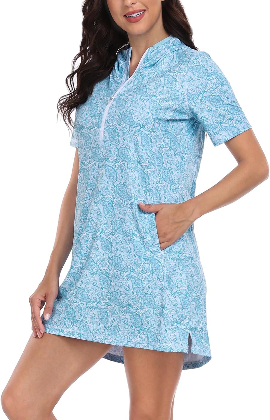HDE Women's Short Sleeve Beach Coverup Dress with Hood UPF 50 Swim Cover Up - Image 3