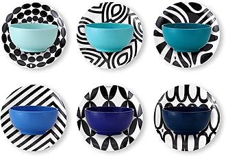 French Bull Assorted Plates-6 Piece Set-Melamine Dinnerware, Serving, Party, Platter, Dish, 6" Black and White Assorted
