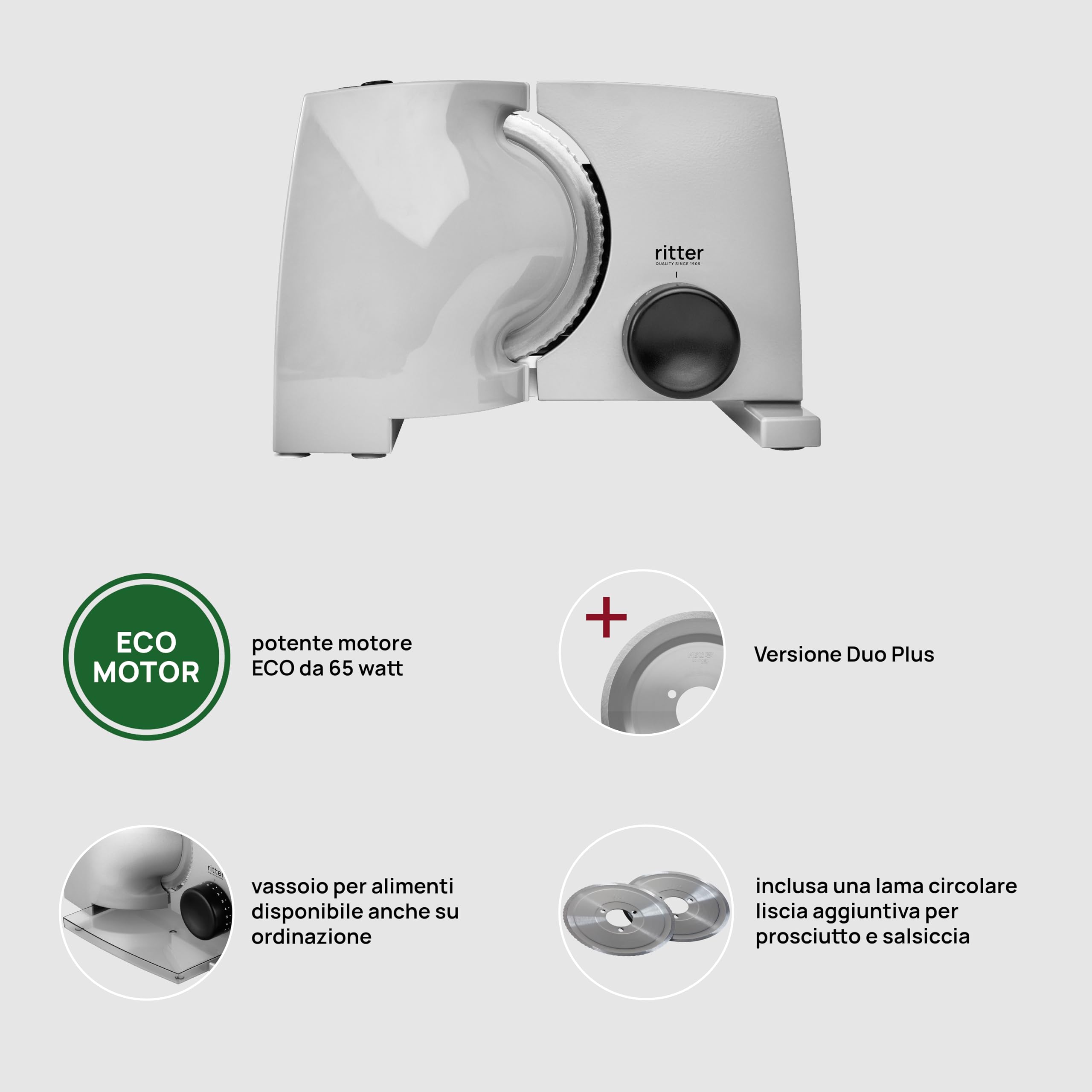 ritter nova 1 Duo Plus affettatrice elettrica universale in metallo con motore ECO, affettatrice professionale da casa, Made in Germany