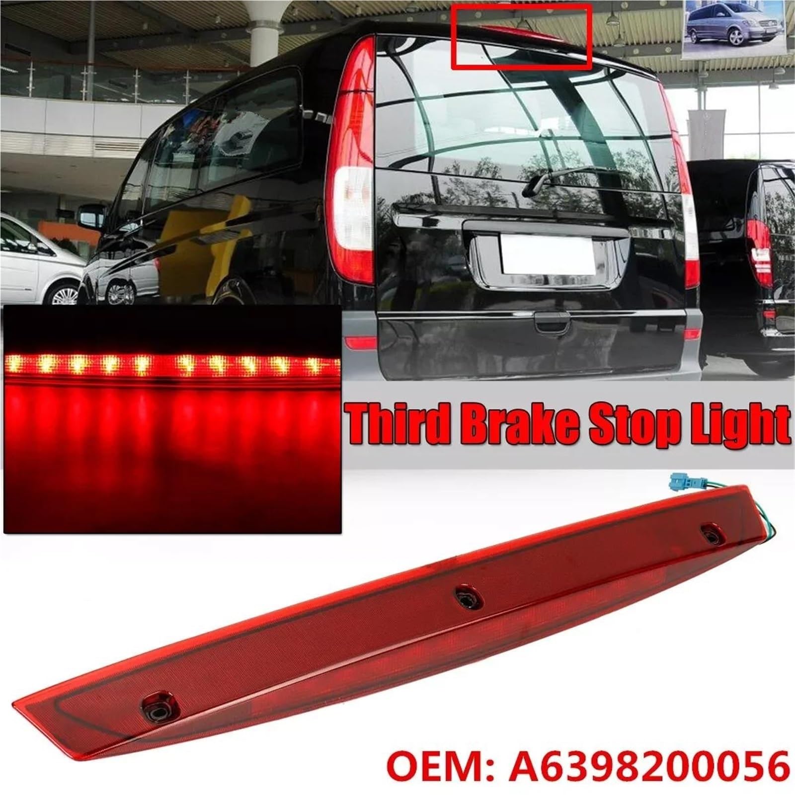 Terza Luce Di Stop Posteriore LED Per Mercedes Vito/Viano W639 2003-2013 - Rosso/Nero