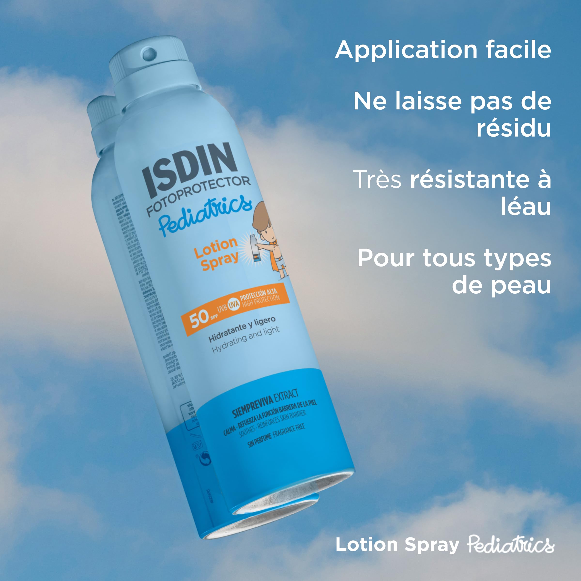 ISDIN Pediatrics Lotion Spray SPF 50 250 ml Crème Solaire Corps Enfants Hydratante Légère Sans Parfum