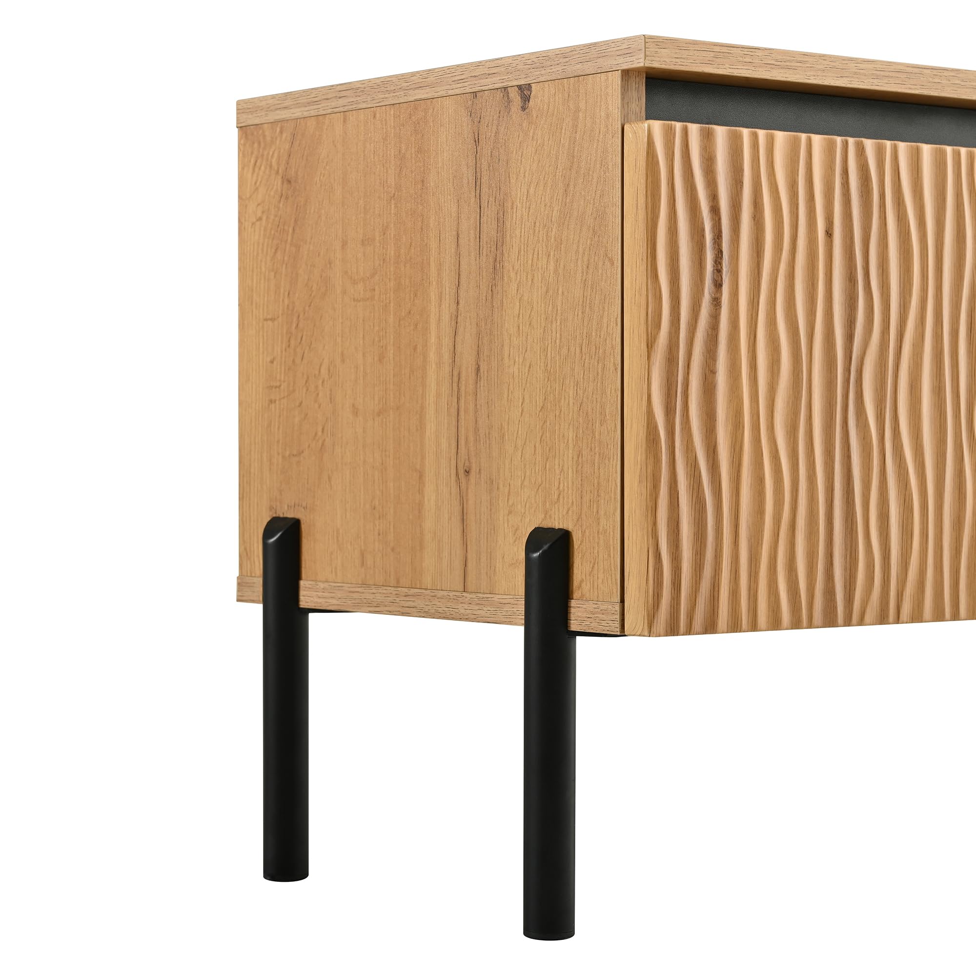 HAINEW HD26062302 szafka pod telewizor z 4 drzwiami i czarnymi metalowymi nogami, 180 x 35 x 43 cm, kolor naturalny, HD26062302