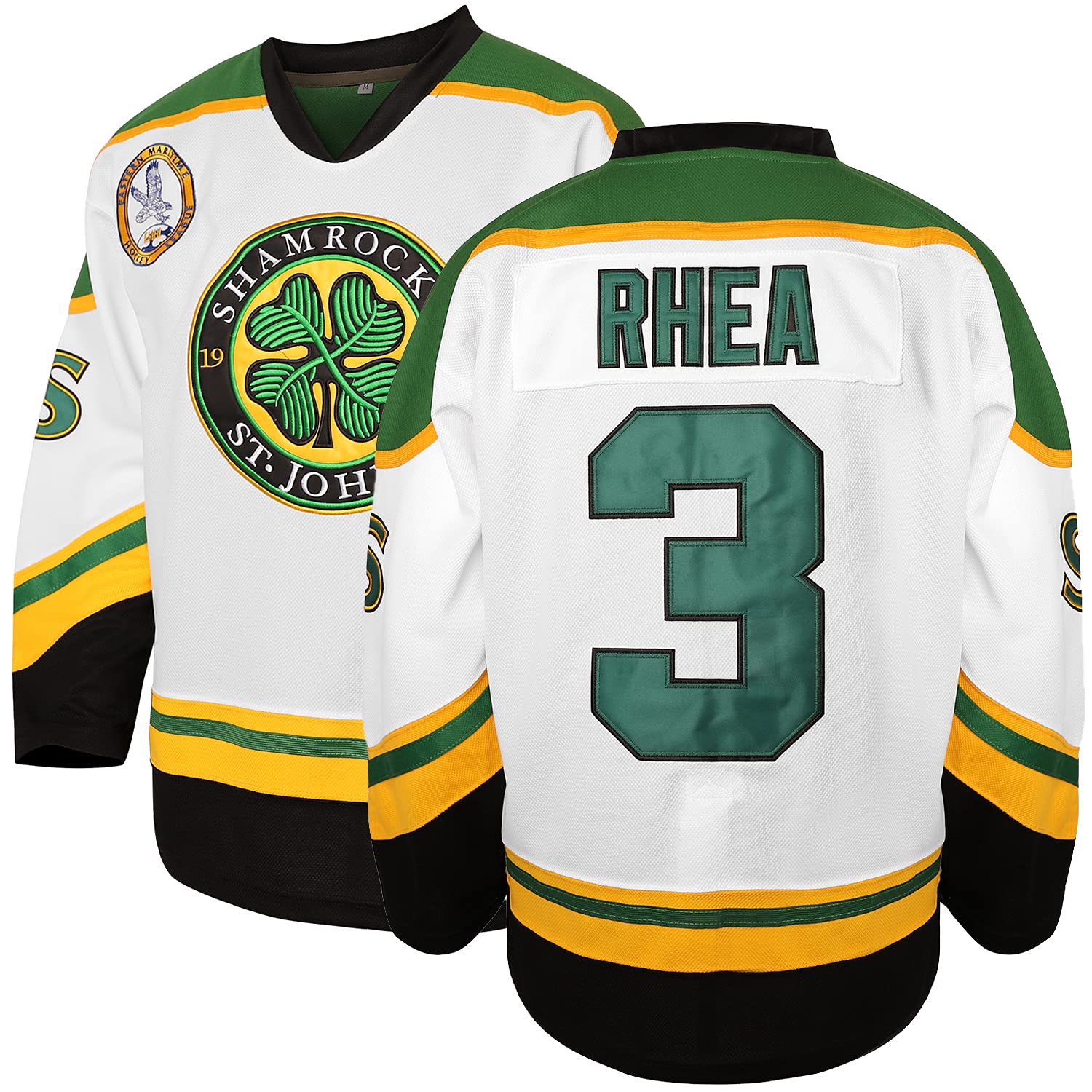 3 Ross The BOSS Rhea ST John's Shamrocks Stitched Hockey Jersey with EMHL Patch White Green