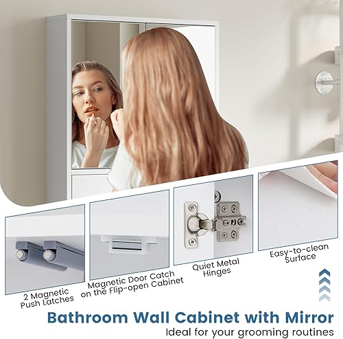 Miniatura 7 de Giantex Armario de baño montado en la pared con espejo organizador de almacenamiento con estante de almacenamiento extraíble, botiquín, blanco