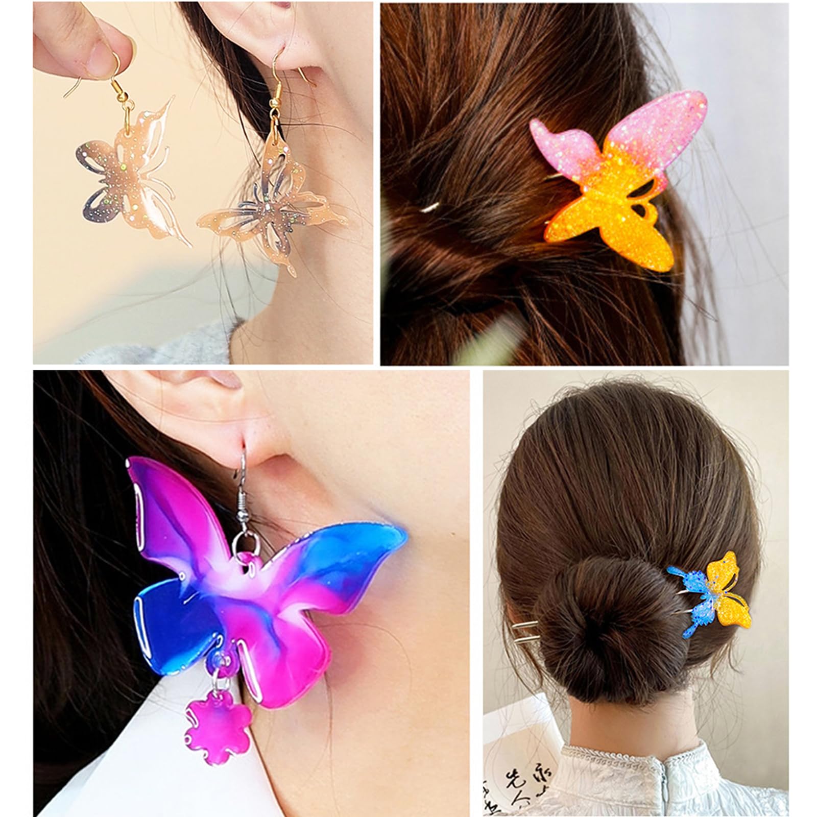 Boucles D'oreilles Percées Rétro Papillons En Résine Brun, Couleur Argent, Occasion Parfait état