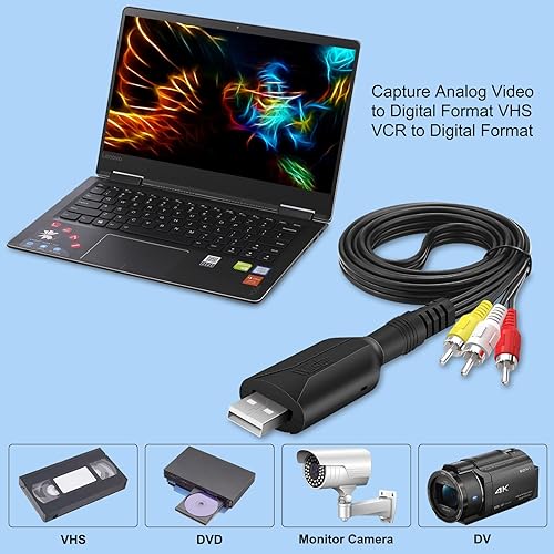 Miniatura 4 de Wiistar Tarjeta de captura de video de audio USB VHS VCR a convertidor digital RCA AV a USB Cable de dispositivo de captura de video USB 2.0 Tarjeta