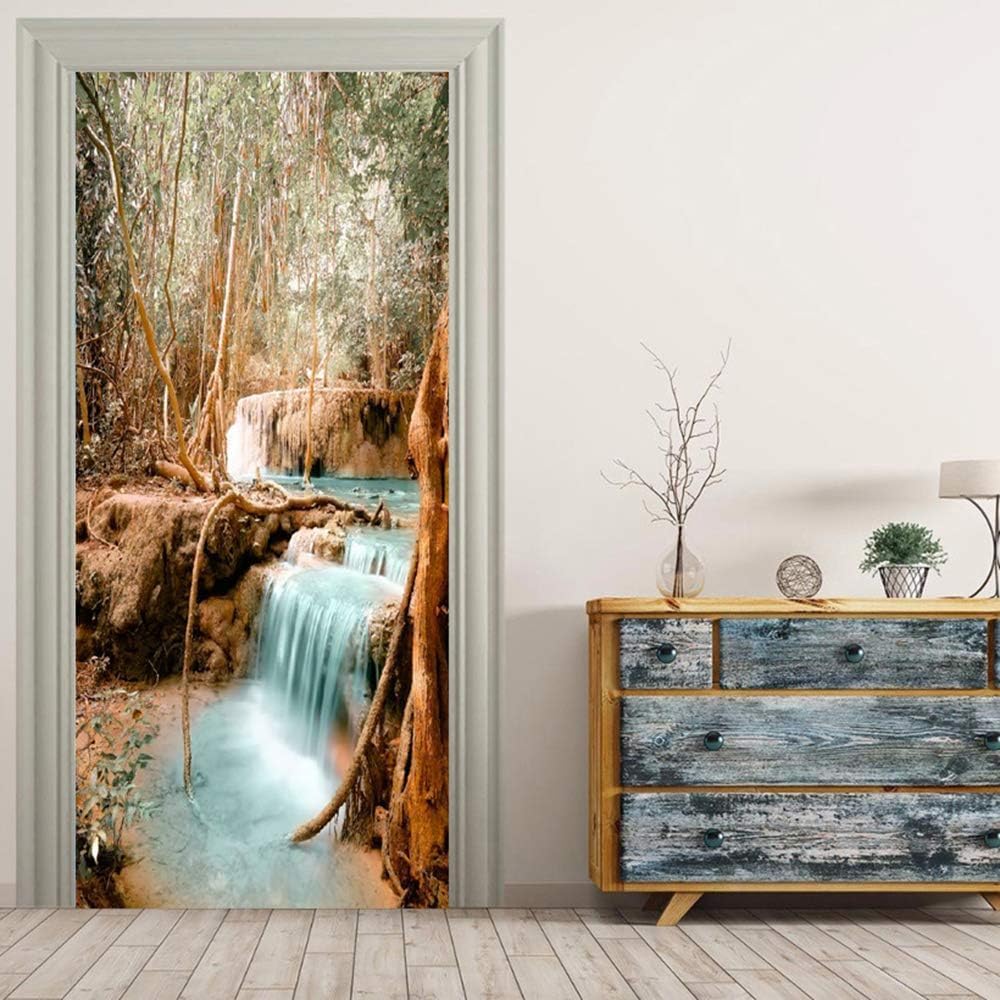 Door Mural For Interior Doors 3D Forest Stream 88 X 200 Cm Removable Self-Adhesive Wallpaper Poster Wall Art Stickers Door Stickers For Nursery Kitchen Kids Bedrooms Office Home Decor D -3P3B/E0W0-0T5
