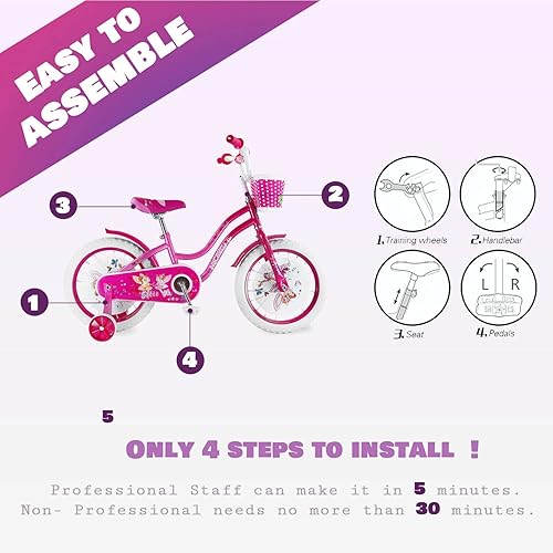 Miniatura 5 de MICARGI Ellie - Bicicleta para niños y niñas, estilo libre, de 12, 16 pulgadas, con ruedas de entrenamiento, 20 pulgadas con soporte para niños,