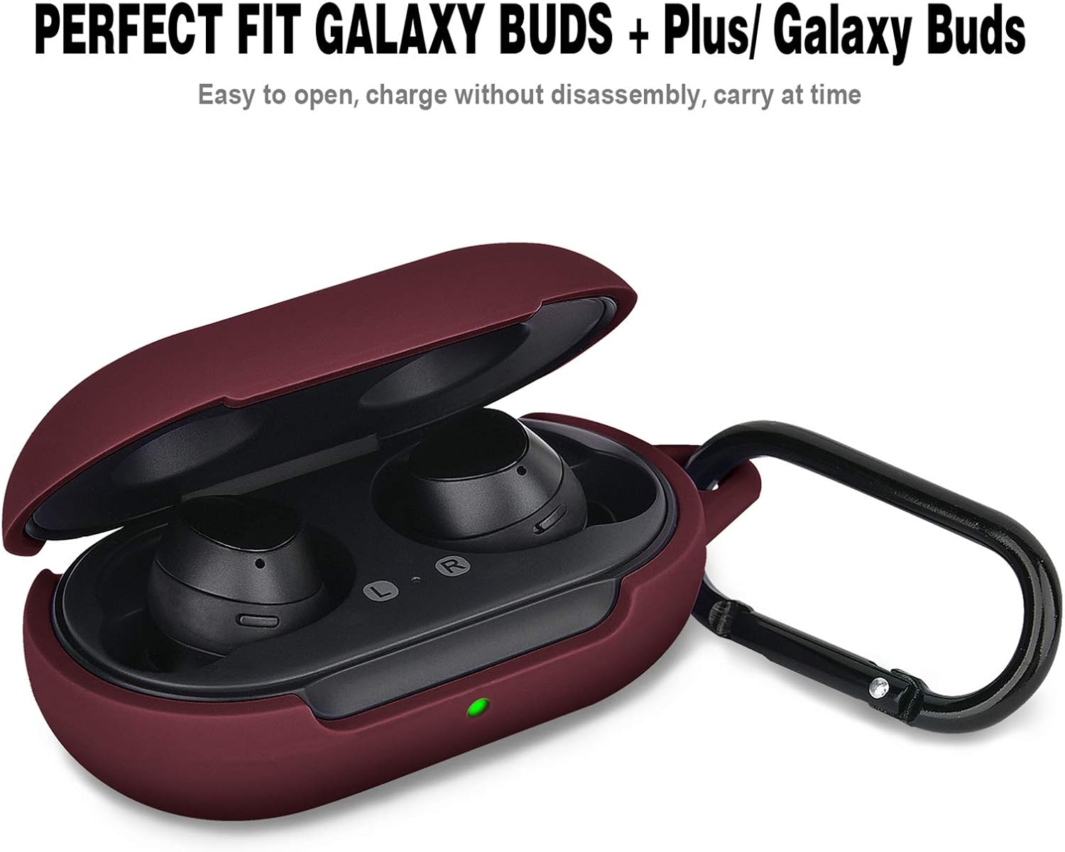 AIRSPO Silicone Case Cover for Galaxy Buds+ Plus(2020)/Galaxy Buds(2019) Samsung Galaxy Earbuds Protective Skin with Carabiner Keychain (Burgundy)