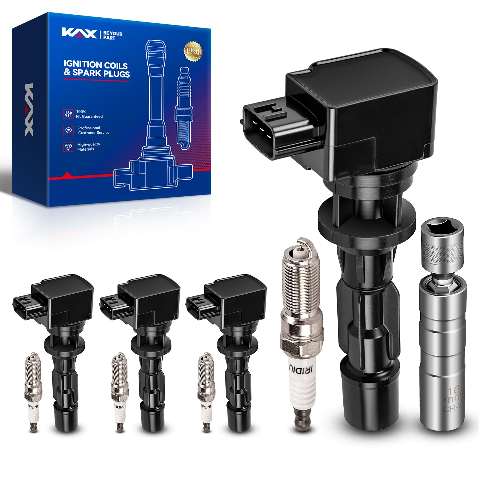 KAX 4 Ignition Coils &amp; 4 Spark Plugs Set for Mazda 5 2008-2010, 2012-2015
