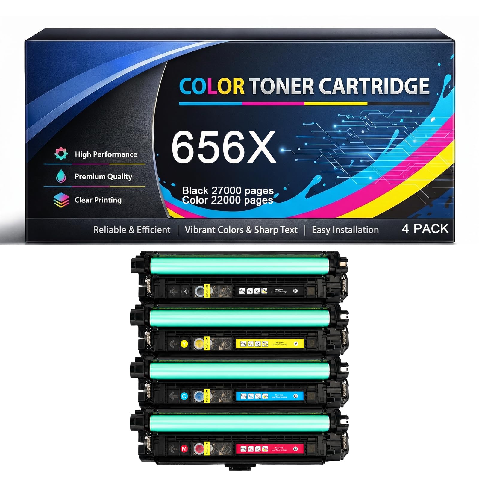 656X Cartouche de Toner Compatible avec HP CF460X CF461X CF462X CF463X Haute capacité pour Les imprimantes Color LaserJet Enterprise M652n M652dn M653dn M653x M653dh
