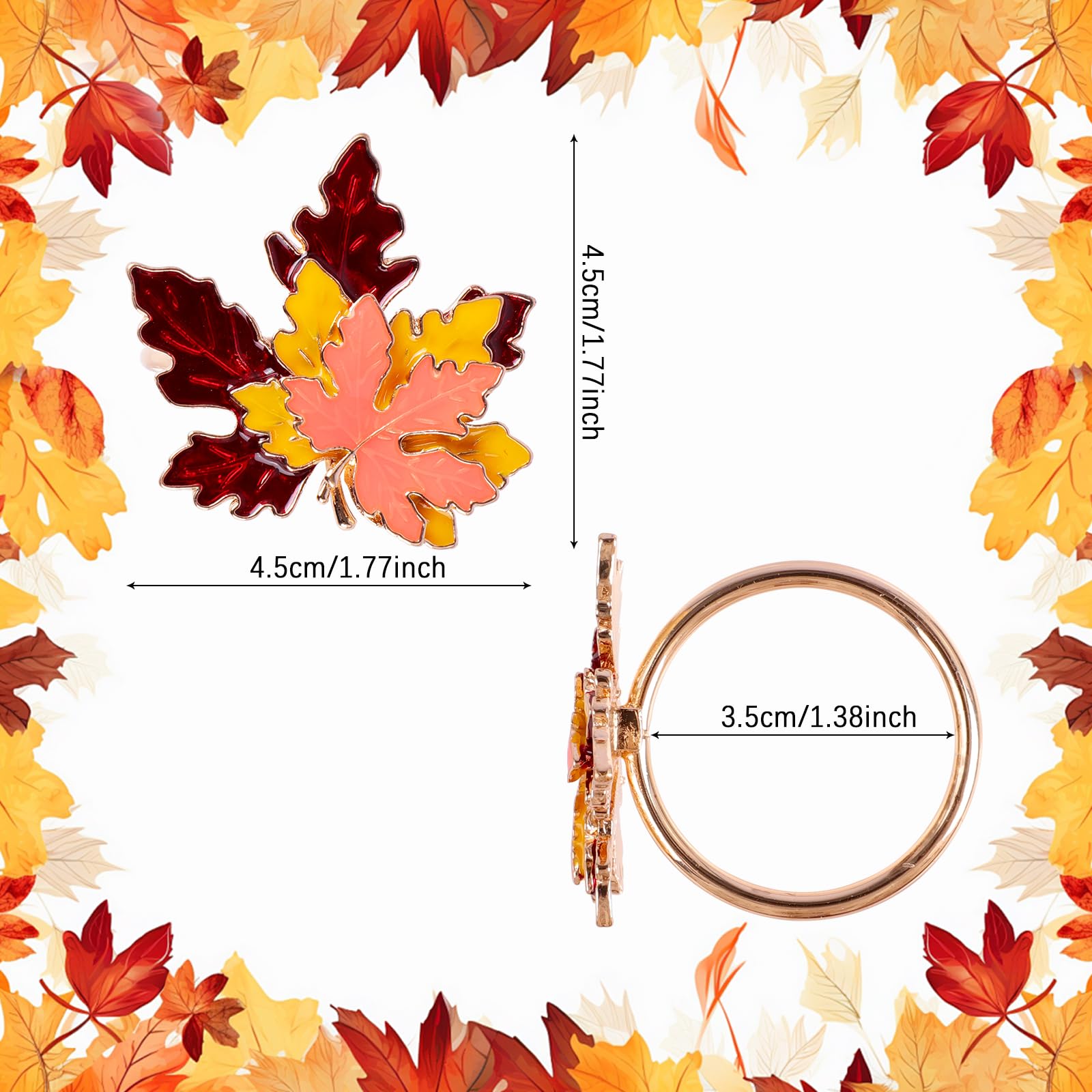 Lovmeety Maple Leaf Fall Napkin Rings Set of 6 - Multicolor Autumn Themed Holder for Thanksgiving, Party, Gathering, Wedding, Home Table Decor