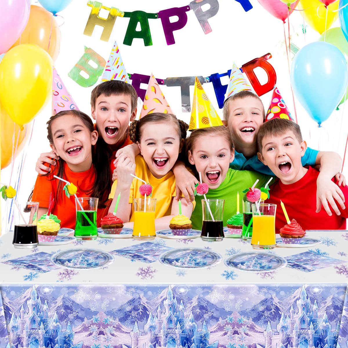 41pcs Winter Snowflake Plates and Napkins Tablecloth Set, Blue and Purple Snowflake Winter Wonderland Tableware for Winter Holiday New Year Birthday Party Supplies - Image 6