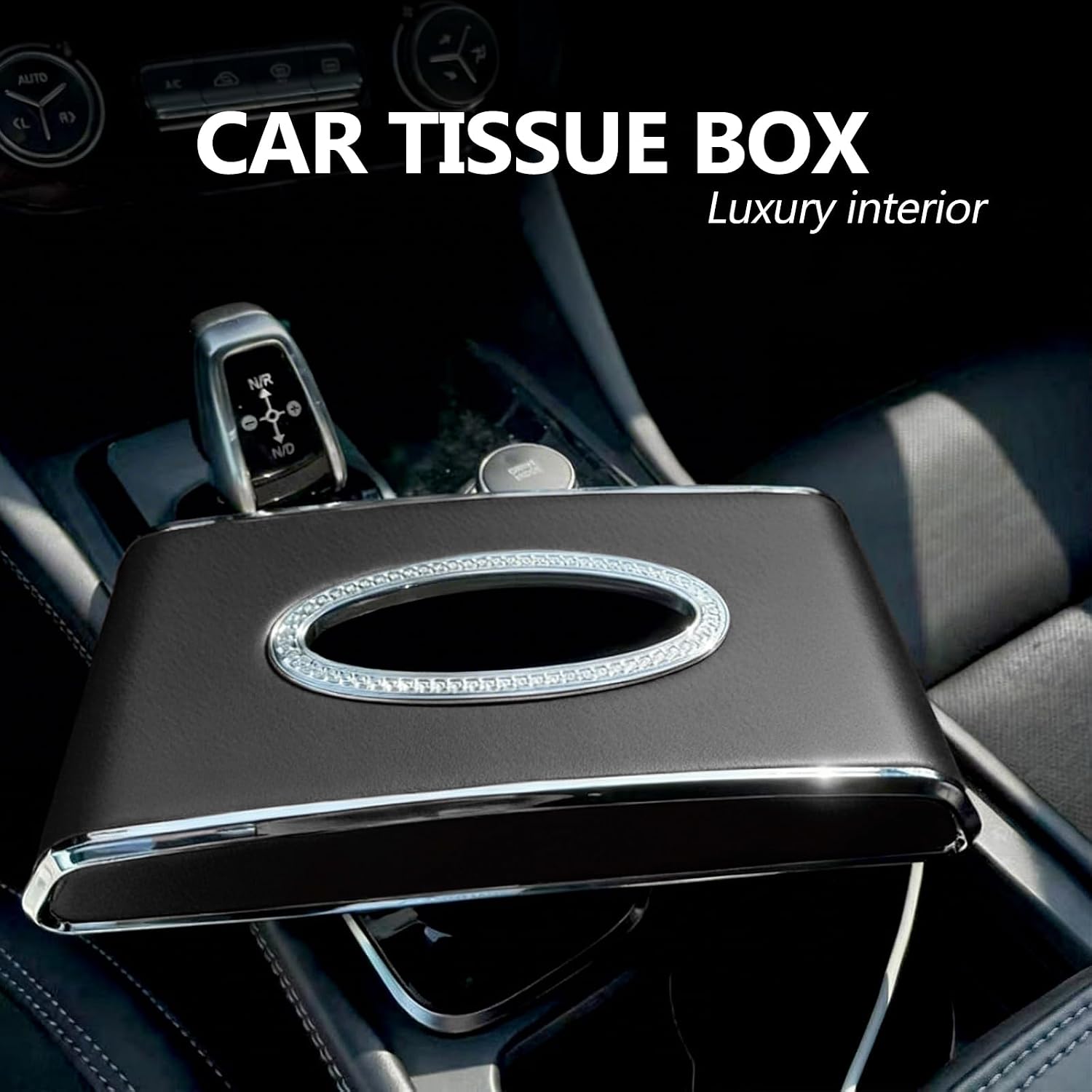 Faux Leather Car Tissue Holder for Interior, Multi-Function Tissue Box, Armrest & Back Seat Tissue Organizer, Sleek Kleenex Holder (Black Flat)