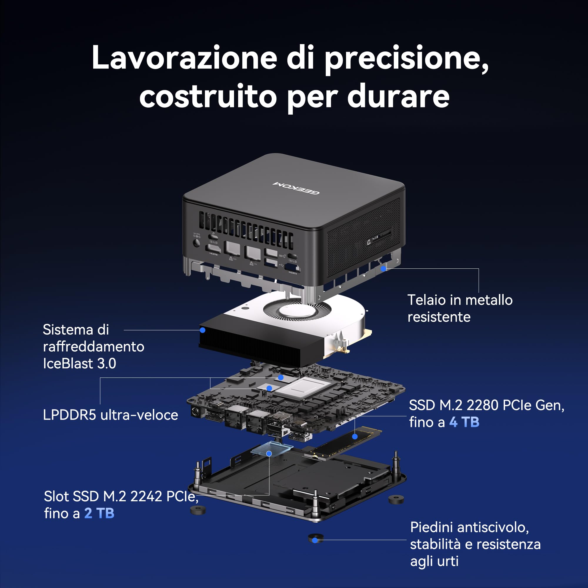 GEEKOM IT13 MAX AI Mini PC con Intel Ultra 9 185H (TDP 65W) | Ideale per Programmazione/Attività varie | 24GB LPDDR5 e 500GB SSD PCIe 4.0 | Quad Display 8K, WiFi 7, Doppia LAN 2.5G