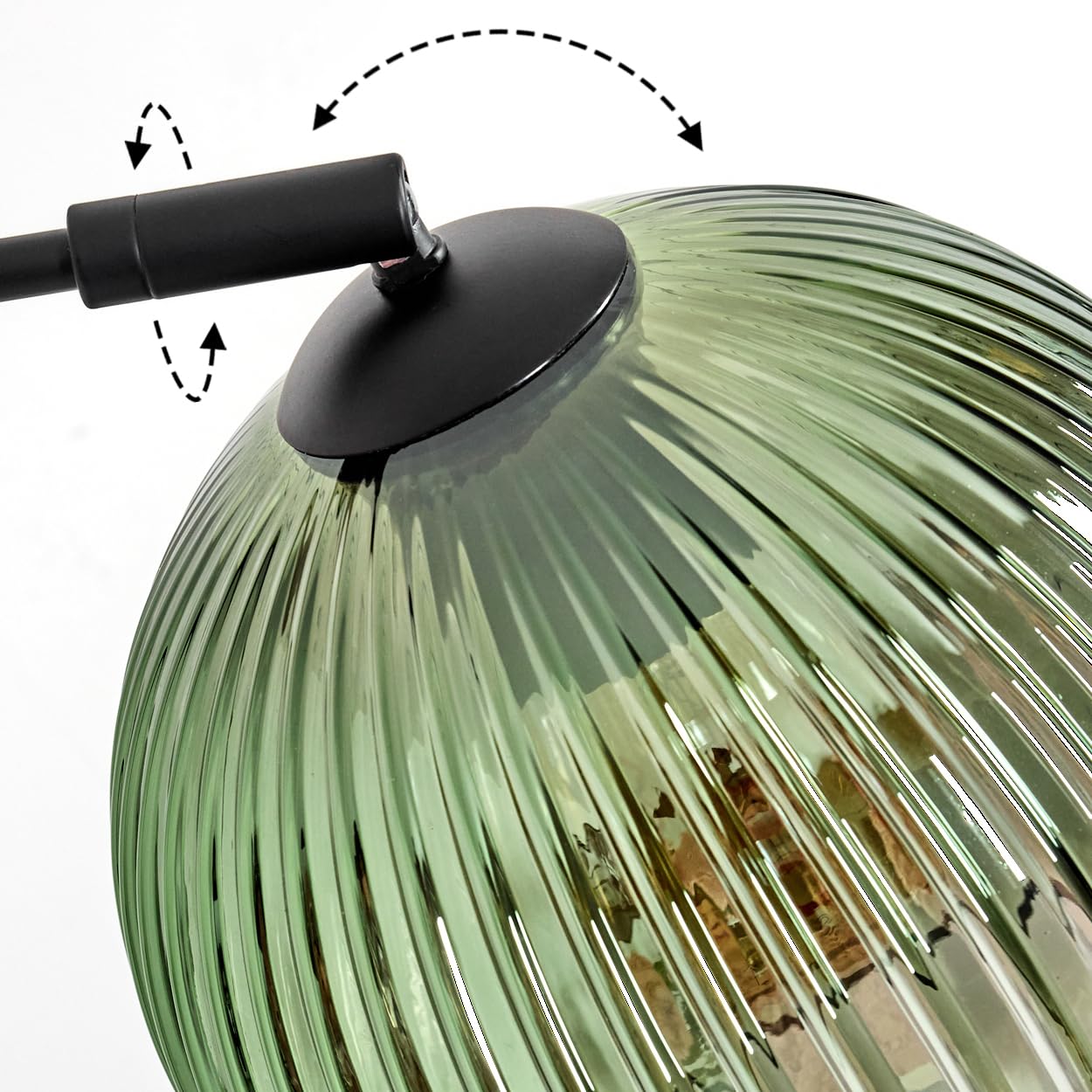 HOFSTEIN Stehleuchte Koyoto, Stehlampe aus Metall/Riffelglas in Schwarz/Grün mit Marmorfuß, verstellbare Leuchte im Retro-Design (Schirm Ø 20 cm), Fußschalter, E27, Wohnzimmer, Schlafzimmer, Flur