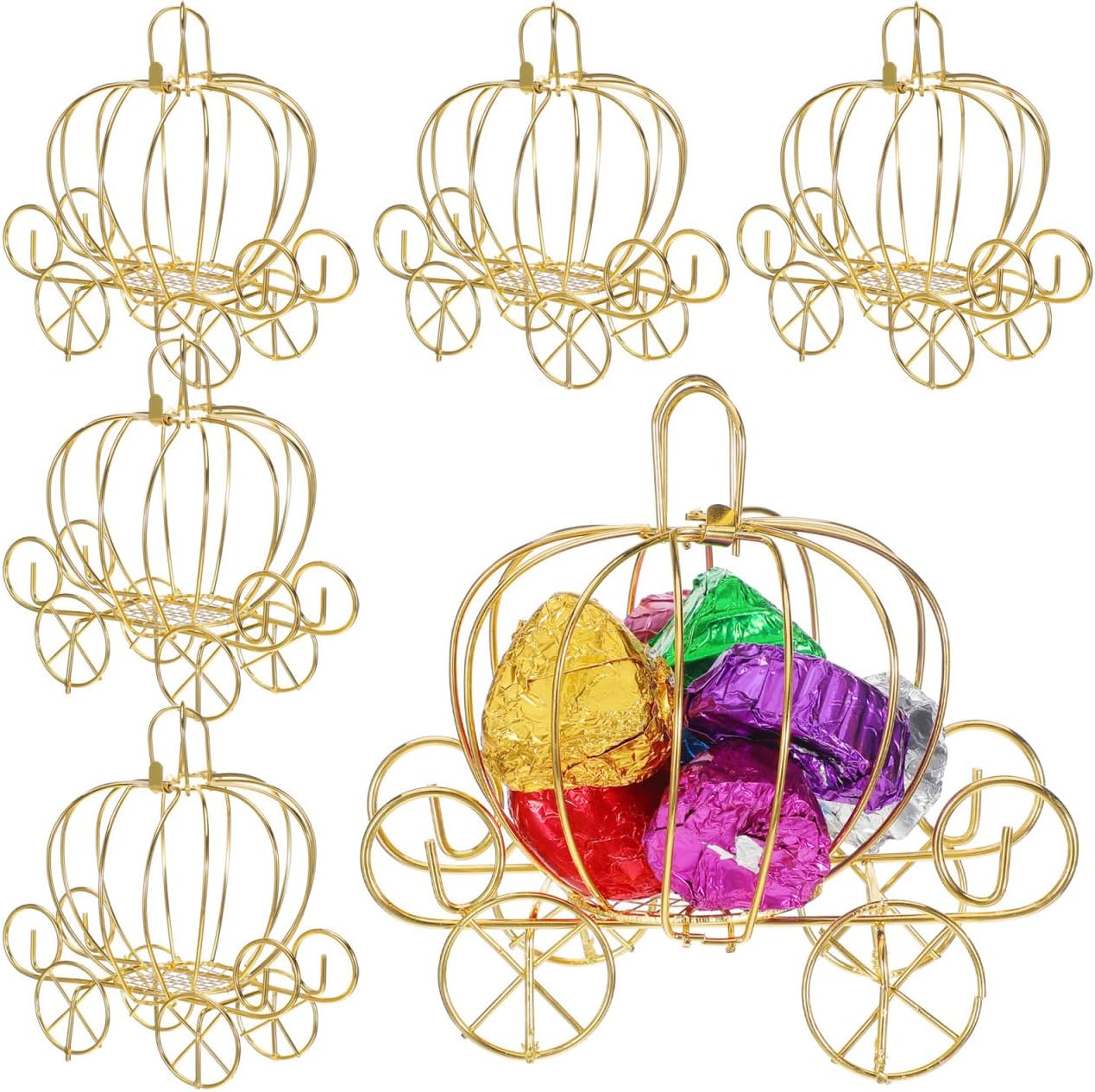 6pcs Pumpkin Carriage Decorative Metal Golden Candy Box Unique Gift Pumpkin Cart Candy Boxes for Family Halloween Weddings Birthdays Party Favors