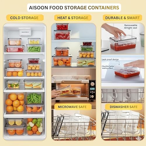 Miniatura 5 de TYKOON AISOON - Juego de 40 recipientes de almacenamiento de alimentos de 85 onzas con tapas herméticas a prueba de fugas sin BPA, recipientes