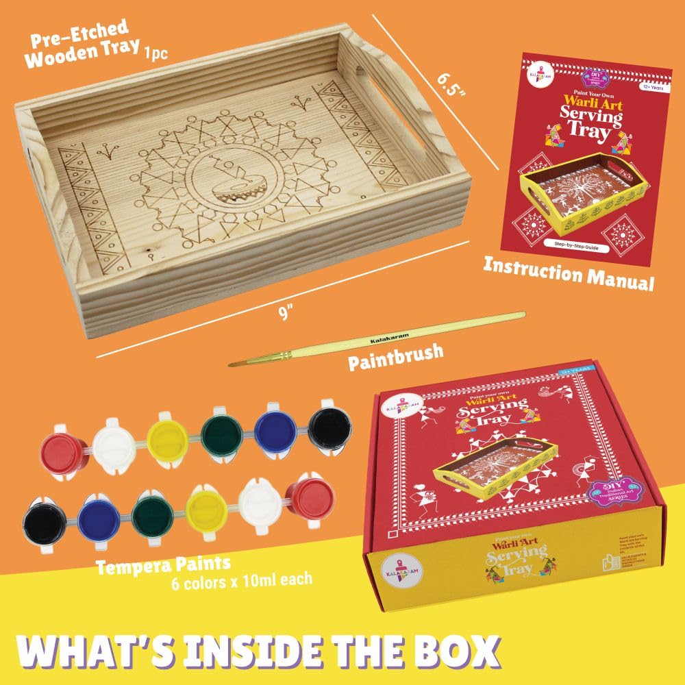 Kalakaram Paint Your Own Warli Art Serving Tray |DIY Serving Tray Painting for Adults and Kids, Assorted - Image 2 thumbnail