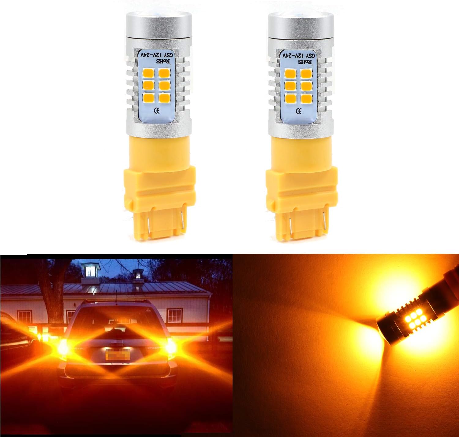 Henkeyi 3057 3156 3157 4057 4157 Turn Signal Light 21-SMD Extremely Bright Amber Yellow LED Bulb 2835 Chips Lights Lamps (Set of 2