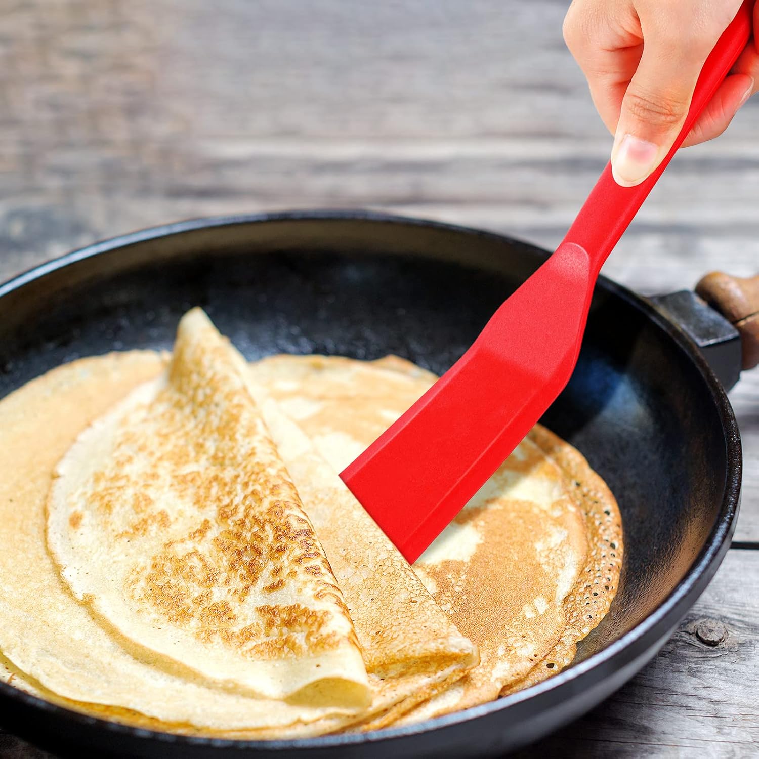 Crepe Spatula Narrow Silicone Thin Spatula Omelet Turner Multifunctional Long Heat Resistant Cooking Non Stick Pancake for Omelet Crepes Cooking Egg Burgers Pizza Pancake Steak(Black)