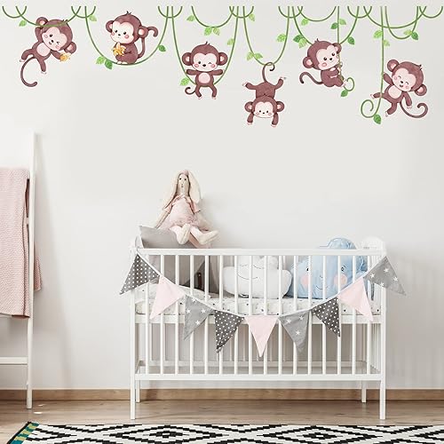 Miniatura 8 de Suplanet Calcomanías de pared de mono decoración de pared de selva calcomanías de pared de safari para niños habitación de bebé habitación de niños