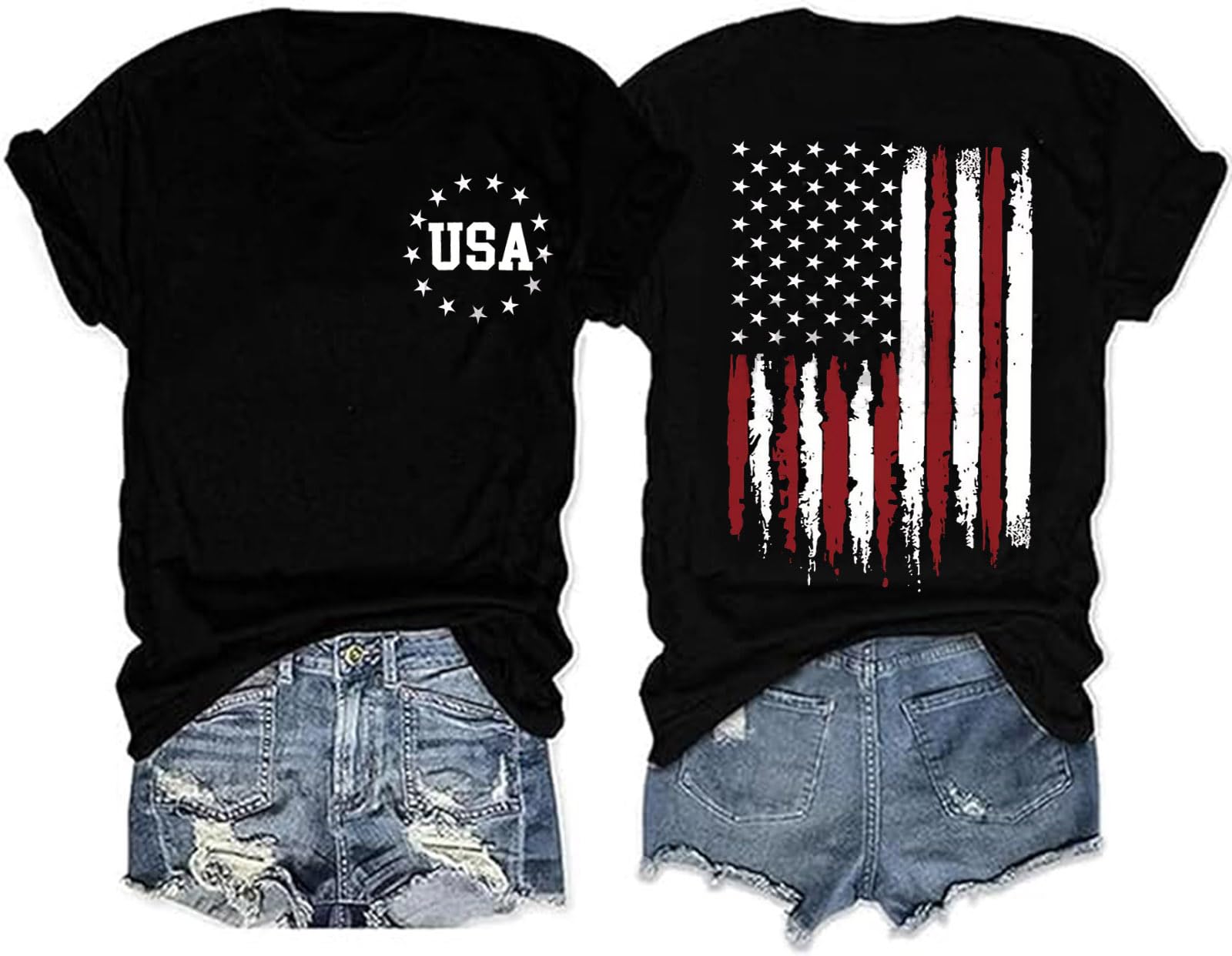 American Flag Patriotic T-Shirt Women 4th of July Gift Shirt USA Flag Stars Stripes Graphic Short Sleeve Casual Tops