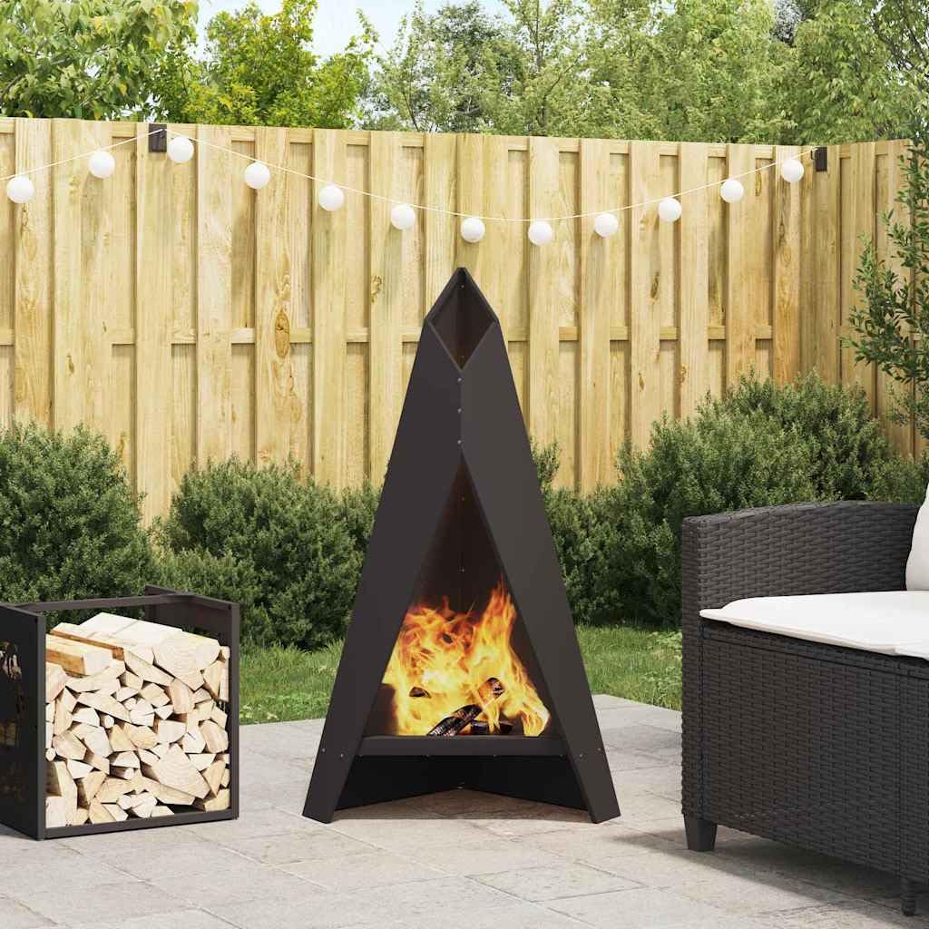 Feuerstelle Schwarz Stahl 58 x 40 x 100 cm rechteckig für Garten Terrasse Outdoor mit großer Kapazität und hitzebeständig für gemütliche Wärme und stilvolle Atmosphäre im Außenbereich