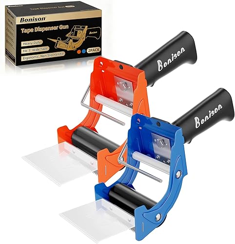 Dispensador profesional de pistola de cinta de 3 pulgadas, paquete de 2 dispensadores de cinta de embalaje resistente para cajas de envío, recarga