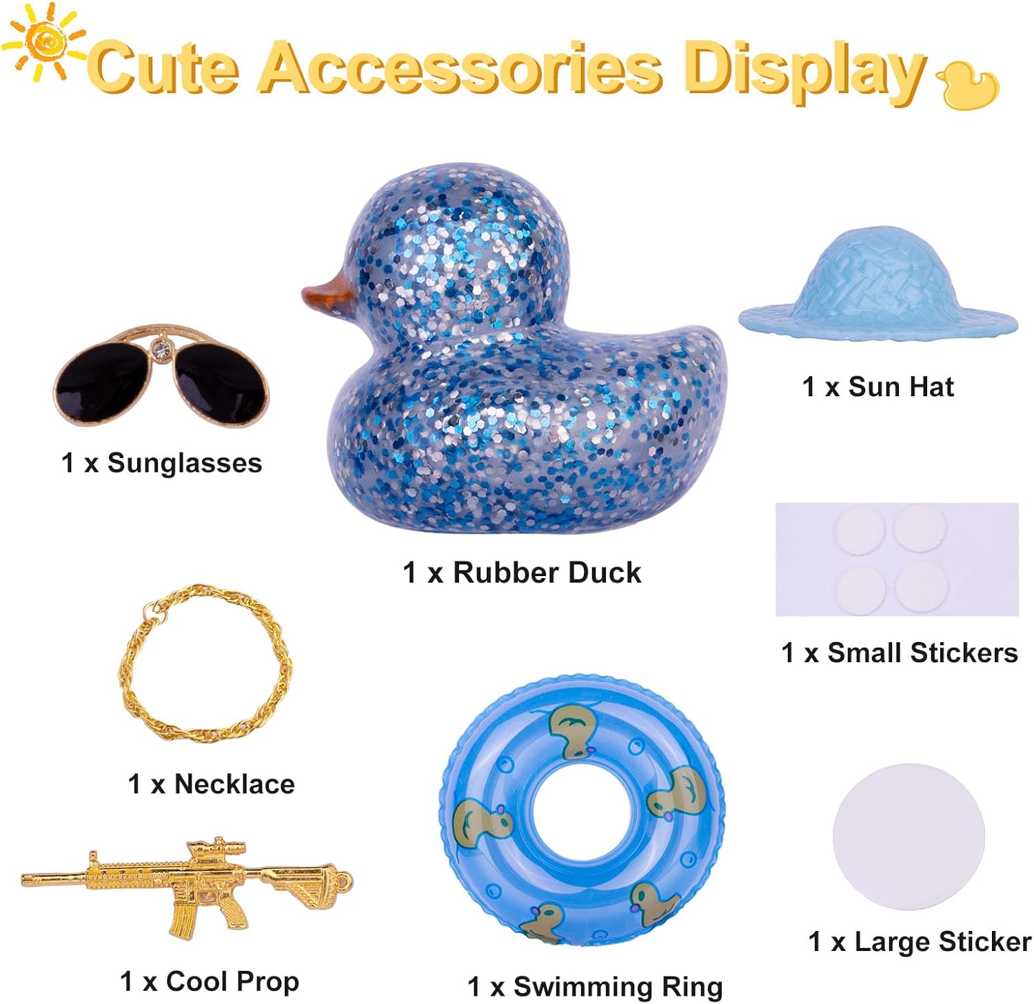 Car Rubber Duck Dashboard Decoration Colorful Duck Car Ornaments with Special Props Mini Swim Ring Sunglasses Cowboy or Sun Hat