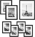 SONGMICS Collage Picture Frames, Set of 7 Photo Frames, Collage Frames, Clear Glass Front, Ink Black URPF37BK