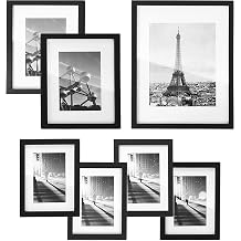 إطارات صور SONGMICS مع 7 حصائر، مجموعة من 7 إطارات صور مجمعة، إطار واحد 11x14، إطاران 8x10، أربعة إطارات 6x8، شاشة معلقة أو طاولة، زجاج، أسود URPF37BK