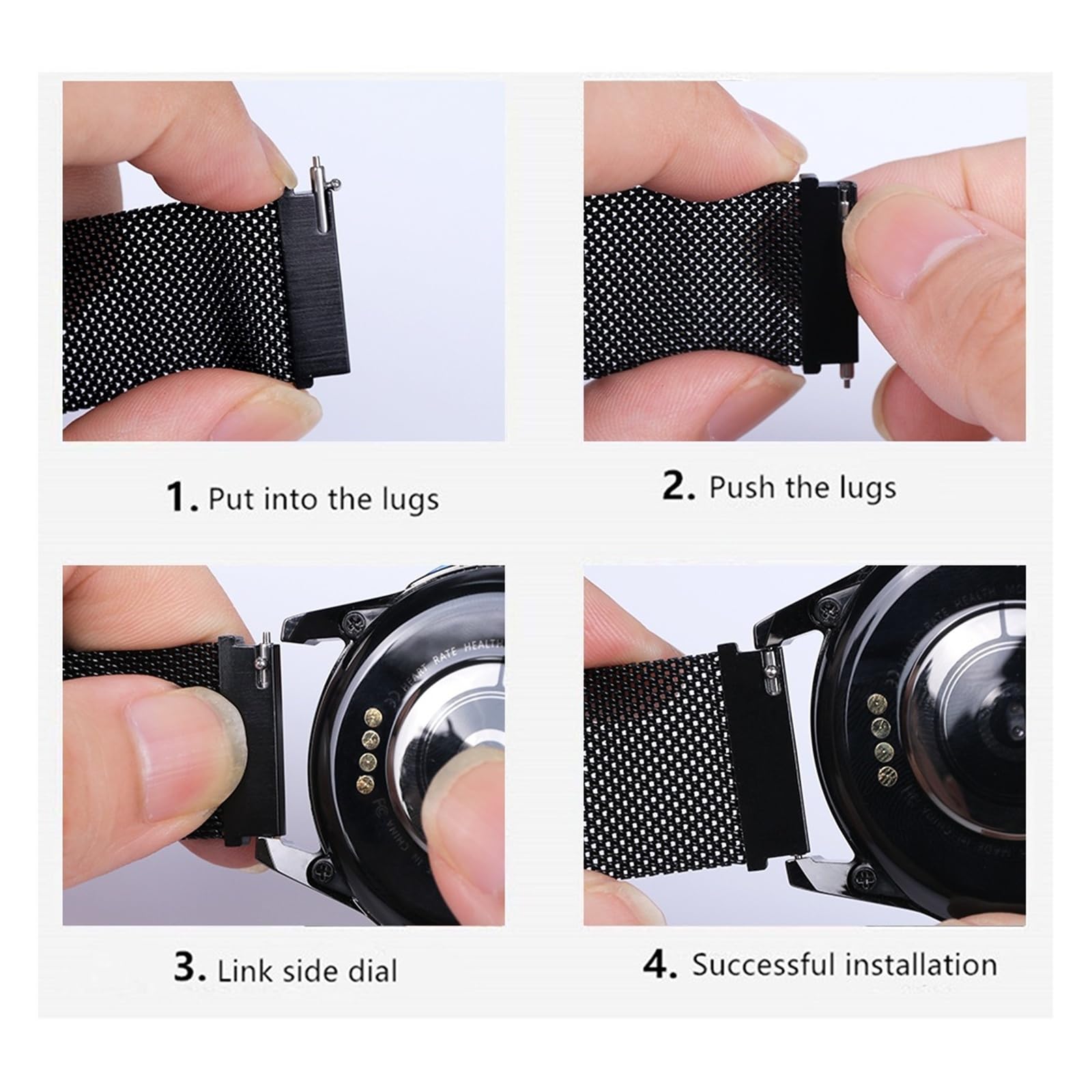 Bracelet milanais magnétique en métal 20 mm 22 mm à dégagement rapide pour Samsung Galaxy Watch 7 6 5 4 40 mm 44 mm Classic Active 2 GT (noir, 22 mm)
