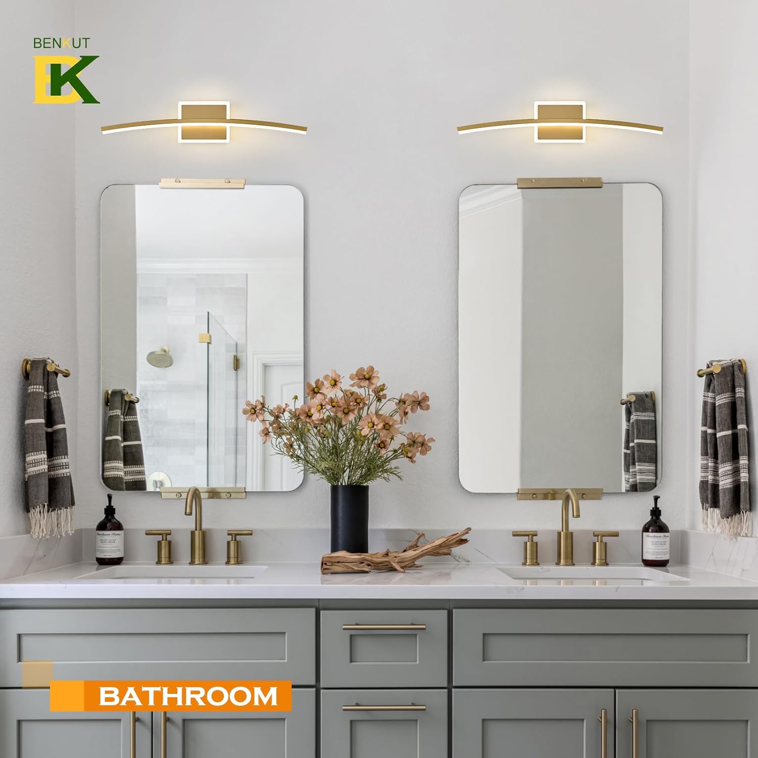 Modern LED Wall Sconce Gold Light Fixtures Over Mirror Modern Bath Wall Lighting for Bathroom, Dimmable Vanity Light for Bathroom(5CCT 23.6Inch)