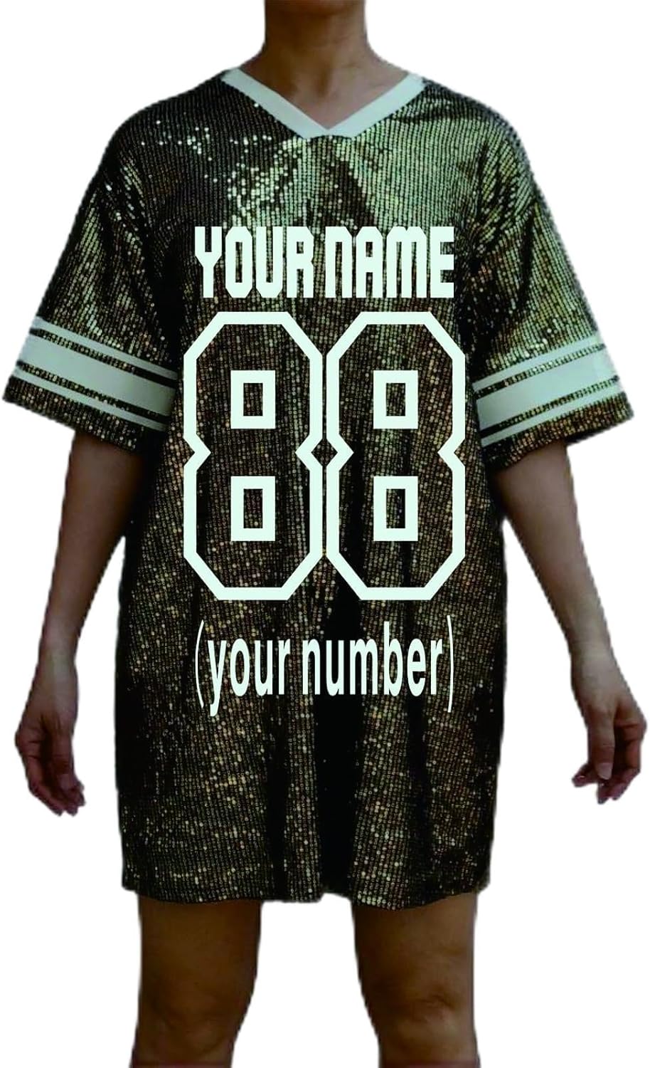 Custom Name Number Women's Jersey Dress Sequin V Neck for Game Day Birthday Events