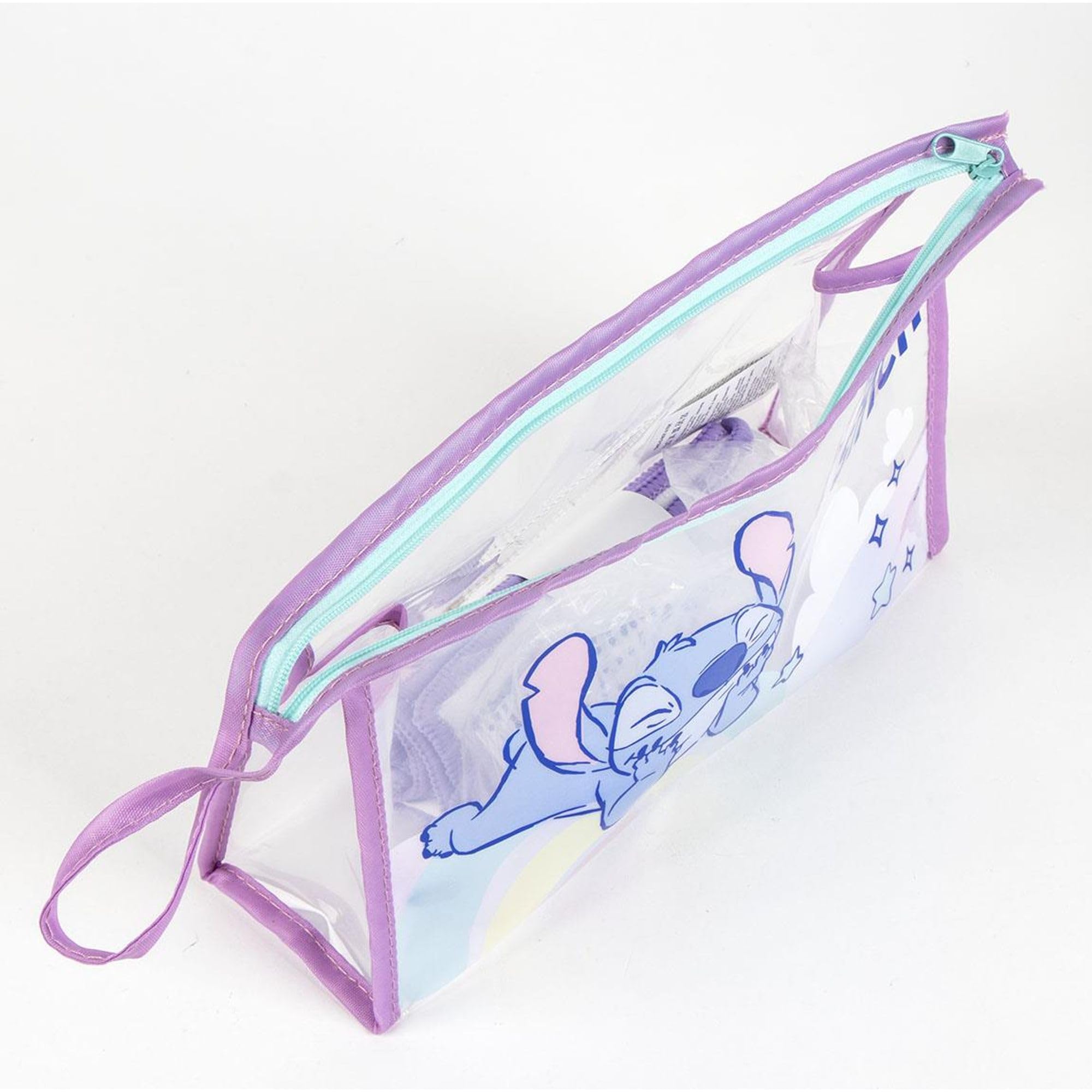 Neceser Aseo Viaje Accesorios Stitch con Peine, Toalla y Bolsa de Stitch - Neceser Aseo Stitch para Viaje o Escuela