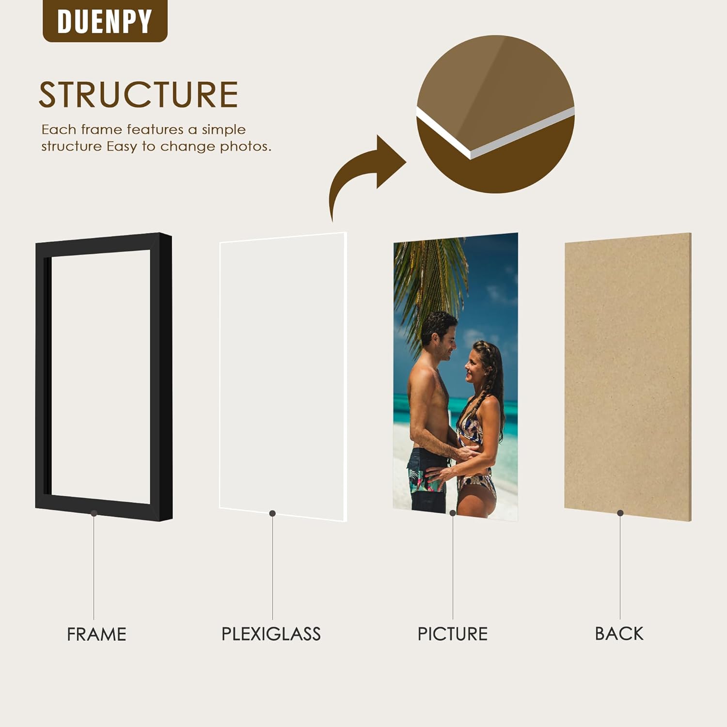 5 折りたたみ 4x6 写真フレーム 横向き 木製 アコーディオン フォトフレーム プレキシガラス 卓上 本棚 ディスプレイ ブラッ