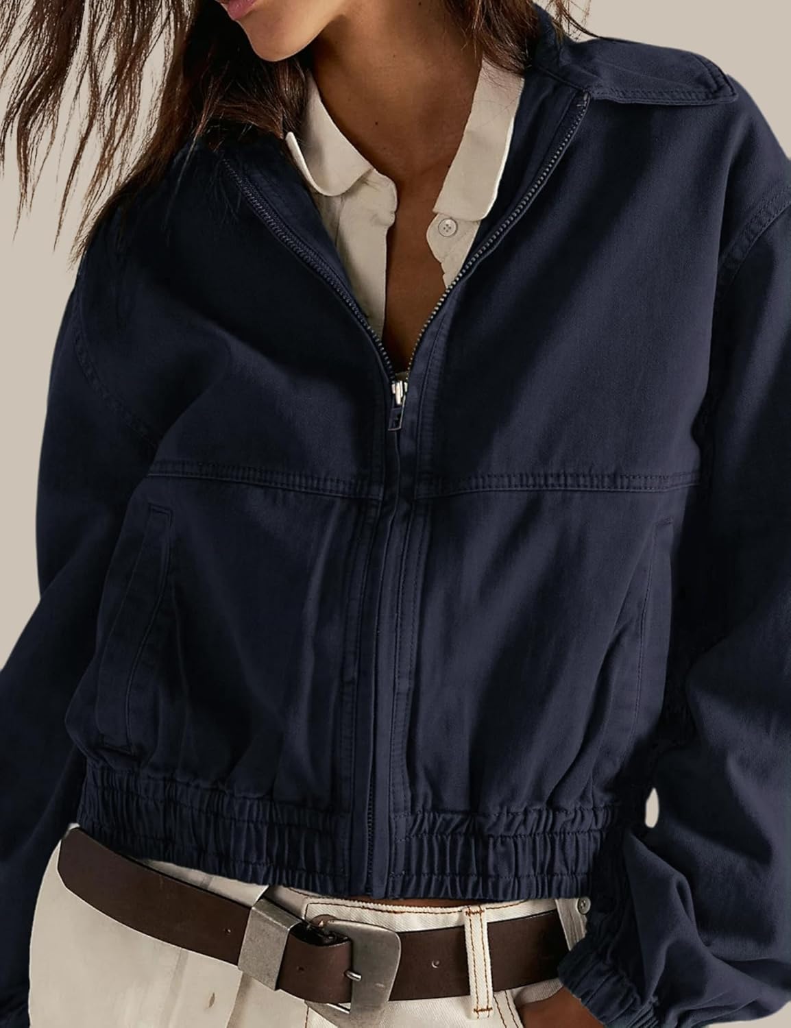 InterNos Women's Cropped Track Jacket Long Sleeve Zip Up Retro Jacket Lightweight Outerwear with Pockets - Image 3