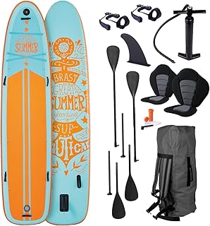 BRAST SUP Board Family | Aufblasbares Stand up Paddle Set XXL | 370x87x15cm bis 250kg | 7 Designs | inkl. Zubehör 2X Kajak-Sitz 2X Fußschlaufe 2X Paddel Pumpe Rucksack
