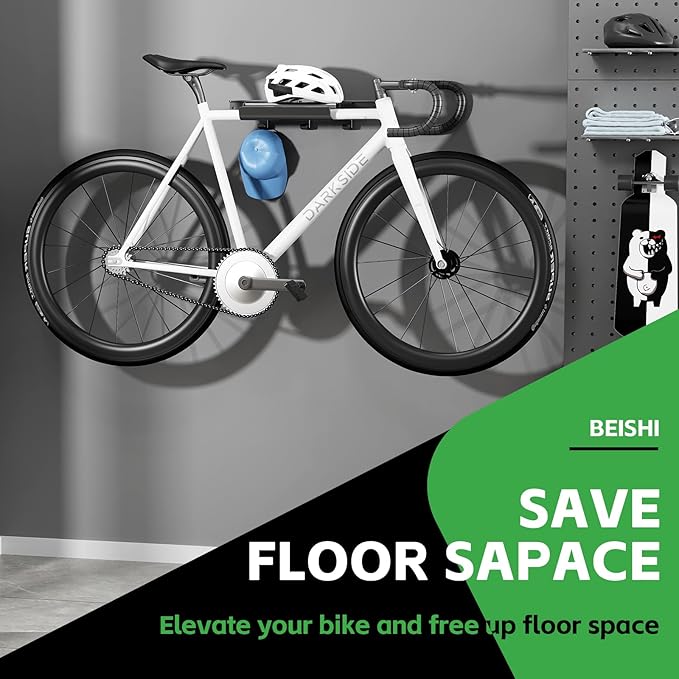 Soporte de pared para bicicleta con estante y ganchos miniatura 3