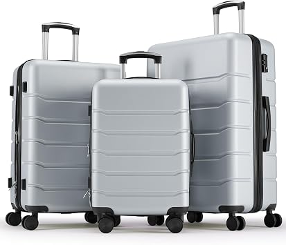 OLIXIS 3-Piece Luggage Set, Carry On Suitcases with Spinner Wheels, Expandable Travel Luggage with TSA Approved Lock & ABS Hard Shell, Light Grey, 20/24/28 Inch